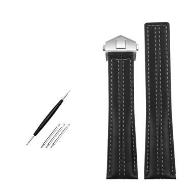 Imagem de TPUOTI Pulseira de couro genuíno para TAG Heuer Carrera Edition Heuer Couro de vaca Monaco Heritage 6 acessórios de 22 mm (preto e prata)