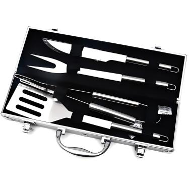 Imagem de Kit de Churrasco Aço Inox, 4 Peças com Maleta de Alumínio