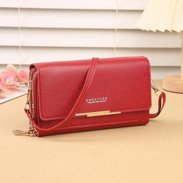 Imagem de Bolsa transversal pequena para mulheres, bolsa para celular, bolsa de ombro feminina, carteira com compartimentos para cartão de crédito, Vermelho, Casual