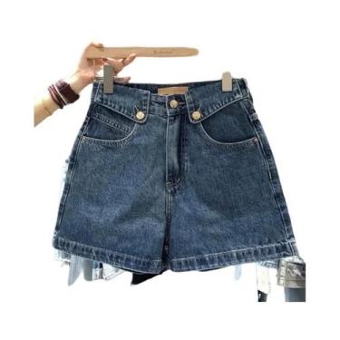 Imagem de Shorts De Jeans Femininos De Cintura Alta, Corte Solto E Reto, Tendênc