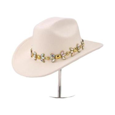Imagem de Chapéu De Cowboy Casual Feminino Decorado Com Corrente Dourada Respirá