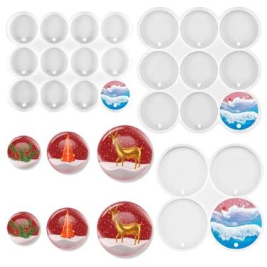 Imagem de 3 peças, 3 tamanhos, molde de silicone, círculo plano, molde de chaveiro redondo para resina 25 brincos perfurados de cavidade, moldes de resina epóxi para enfeites de Natal faça você mesmo, crachá