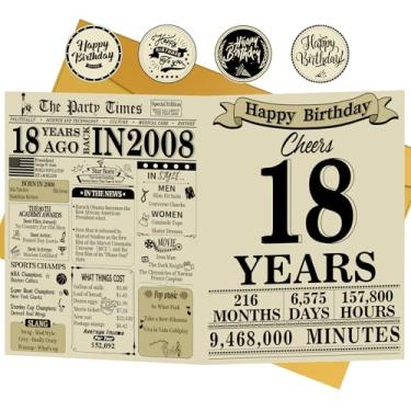 Imagem de Cartão de aniversário de 18 anos, decorações de festa de 18 anos para ela e ele, cartão de felicitações de aniversário para filha de 18 anos, filho, neta, neto, volta em 2008