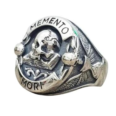 Imagem de ZCVFA Novo anel de caveira unissex gótico vintage 2026 Mori Carpe Diem letra para homens, moda punk natal Halloween esqueleto anel acessórios de luxo presente criativo para mulheres, 14, Metal, Sem