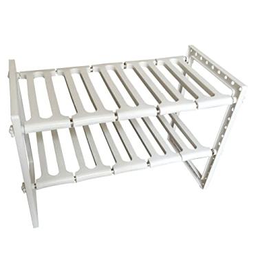 Imagem de Prateleira de Armário Retrátil Expandível 2 Andares Sob a Pia Rack Organizador Balcão Cozinha Multipropósito Dispensa Banheiro