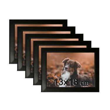 Imagem de Kit 5 Porta Retratos C/vidro 13x18 Moldura Preta para fotos e decoraçõ
