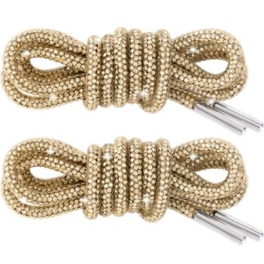 Imagem de PAGOW 1 par de corda de strass com glitter, cadarços redondos brilhantes de cristal para tênis, cordão de substituição para shorts de moletom com capuz de cristal (rede dourada de diamante champanhe