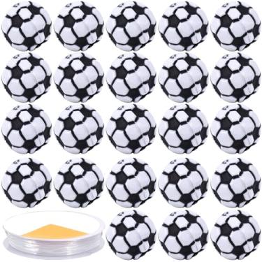 Imagem de Winsyison 50 contas de futebol de acrílico com 1 rolo de corda elástica, contas de futebol esportivo de 1 cm para canetas com contas, suprimentos de futebol redondo sortidos para chaveiro, pulseiras