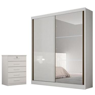 Imagem de Guarda Roupa Solteiro Dante com Espelho e Gaveteiro Suiça Neve - Novo 
