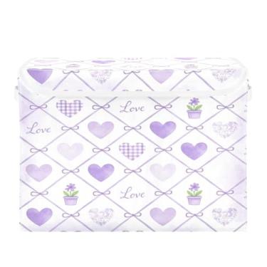 Imagem de Wassud Cestos de armazenamento dobráveis com tampas, corações de lavanda xadrez, cestas organizadoras de tecido dobrável para armário, decoração sazonal de casa 40 x 30 x 30 cm