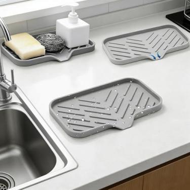 Imagem de Bandeja de sabão de cozinha (1 peça), suporte de esponja de silicone para pia de banheiro, acessórios de lavagem de louça (cinza)