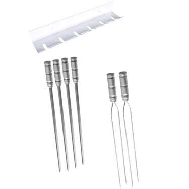 Imagem de Kit/Conj. suporte + 4 espetos simples + 2 espetos duplo cabo alumínio 60 cm de lâmina