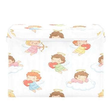 Imagem de Wassud Cestos de armazenamento dobráveis com tampas, querubins fofos, cestas organizadoras de tecido dobráveis para armário, decoração sazonal de casa 40 x 30 x 30 cm