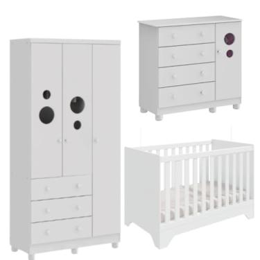 Imagem de Kit Berço Cômoda Guarda Roupa Peroba Bolinha Quarto Infantil