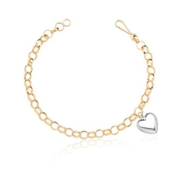 Imagem de Pulseira Portuguesa Coração Grande Gordo Ouro Branco 18k - MAEHLER Art