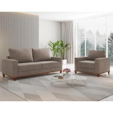 Imagem de Conjunto Estofado Living 3 Lugares + 1 Poltrona Napoles Linho Kaki - C