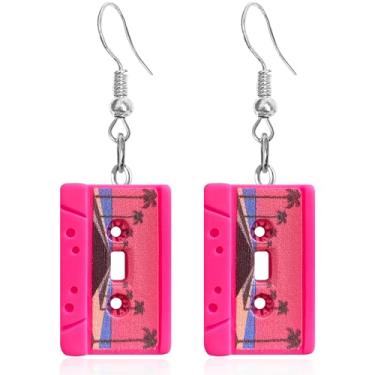 Imagem de WUWEIJIAJIA Brincos vintage de acrílico com pingente de chapéu de caubói de acrílico personalizado colorido fita magnética impressa brincos de gancho para mulheres meninas joias presentes, Acrílico,