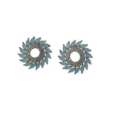 Imagem de Brinco em Turmalina e Zircônia, Banho de Ouro Branco, Pedra Preciosa, Acabamento Polido, Estilo Tradicional, Feminino, Médio