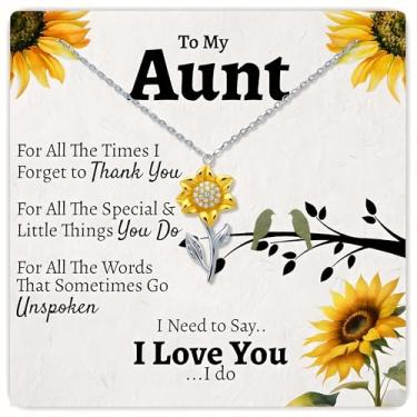 Imagem de Love You This Much Colar de girassol To My Aunt | Presentes para uma tia | Aço inoxidável cirúrgico banhado a ouro 18 k | Ajustável de 41 a 48 cm | Caixa de luxo | Presente de aniversário ou Natal