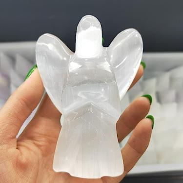 Imagem de Estatuetas de anjo da guarda com pedra preciosa de selenita natural, pedra de cristal Reiki