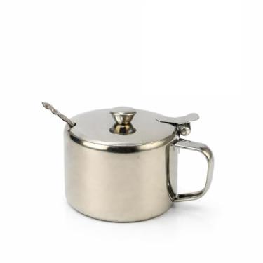 Imagem de Açucareiro de Aço Inox 9cm com Tampa e Colher | Design Elegante, Higiênico e Durável para Cozinha e Mesa
