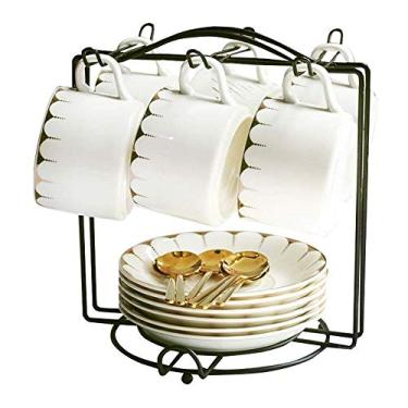 Imagem de Conjuntos de chá e café de porcelana com bule de chá, xícaras e pires, serviço para 6