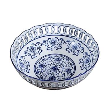 Imagem de Pratos de frutas decoração tigela de frutas chinês retrô oco prato de frutas casa sala de estar redondo porcelana decorativa tigela de doces prato de frutas/prato de frutas