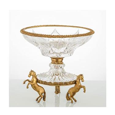 Imagem de Pratos de frutas decoração tigela de frutas moderna casa vidro transparente prato de frutas retrô criativo cavalo dourado decoração base tigela de doces prato de frutas pratos de frutas/prato de