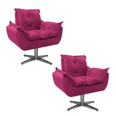 Imagem de kit 02 Poltronas Opala Base Giratória de Metal Suede Pink - Doce Sonho