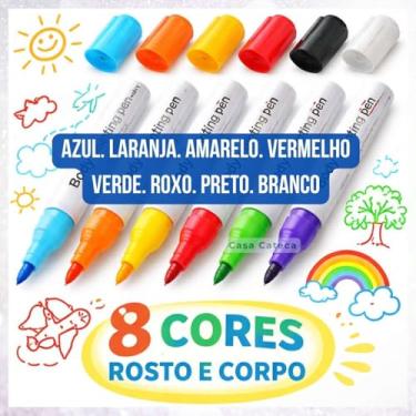 Imagem de Kit de Canetinhas para Pintura Facial e Corporal, 8 Cores Vibrantes, Lavável com Água, Ponta Fina e Grossa, Ideal para Festas, Carnaval e Fantasias
