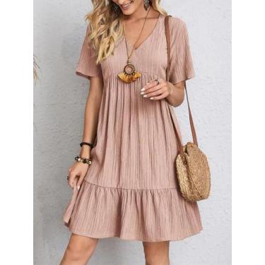 Imagem de Vestido Mini Casual De Verão Com Decote Em V E Ruffles Para Mulheres, 