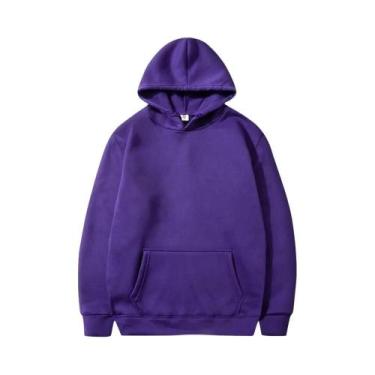 Imagem de Moletom Masculino Oversize Preto Pullover Casual De Cor Sólida Para Pr