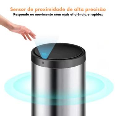 Imagem de Lixeira Automática Redonda em Aço 40 Litros com Sensor - Inox - GLOBAL
