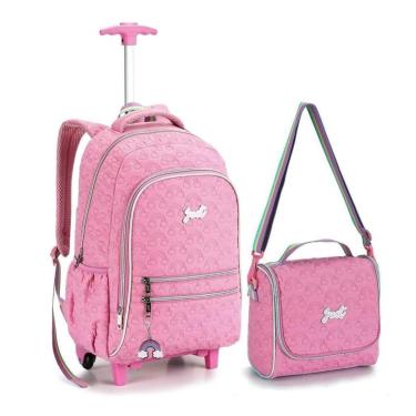Imagem de Kit Mochila Rodinha Lancheira Juvenil Feminina Matelassê Denlex-Feminino