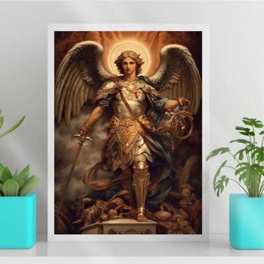 Imagem de Quadro Sacro Arcanjo Miguel 33X24Cm - Com Vidro Branca