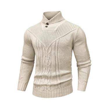 Imagem de Suéter Masculino De Inverno Com Gola Xale Em Tricô Trançado De Lã Cor 