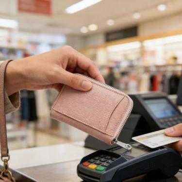 Imagem de Carteira masculina pequena com zíper, design compacto e fino, 1 peça, com vários compartimentos para cartões e dinheiro, tecido texturizado durável em rosa