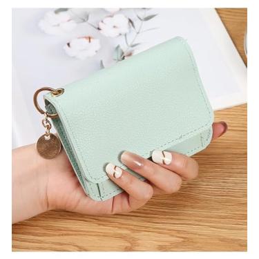 Imagem de Carteira compacta feminina pequena – porta-chaves fofa, bolso com zíper, vários compartimentos para cartão para uso diário, Verde, Retrô