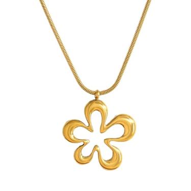 Imagem de Colar feminino com pingente de flor boho, banhado a ouro 18 quilates, pingente de aço inoxidável, corrente de cobra, moderna, declaração de casamento, colar floral, ajustável, moderno, minimalista