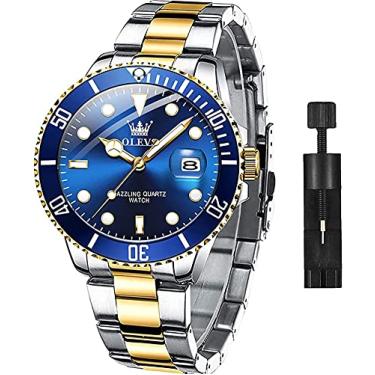 Imagem de OLEVS Relógio masculino luxo negócios com cronógrafo à prova d'água de aço inoxidável relógio e quartzo para homens data automática relógios de pulso masculinos azul 5885