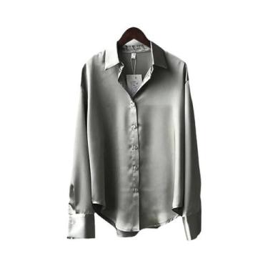 Imagem de Camisa De Seda Branca Com Botões, Manga Longa, Blusa Vintage, Corte So