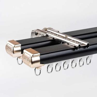 Imagem de Varões de trilho de cortina dupla resistente para divisórias de quarto - Suporte de parede ajustável de 5,1 m (16,7 pés) para sala de estar, quarto, chuveiro, hospital - preto