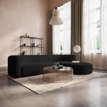 Imagem de Sofá Modular Sala de Estar Decoração Luxo 265cm Lado Esquerdo Suede Celinne Luxuoso Preto
