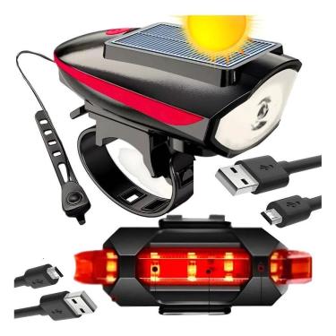 Imagem de Lanterna Farol Solar Bike Buzina Led Traseiro Cicli Vermelha