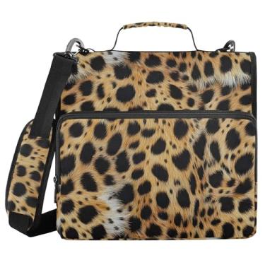 Imagem de SEHANY Fichário de zíper com estampa de leopardo com alça de ombro, capacidade para 500 folhas, vários bolsos, fichário com 3 anéis com zíper de 3 cm