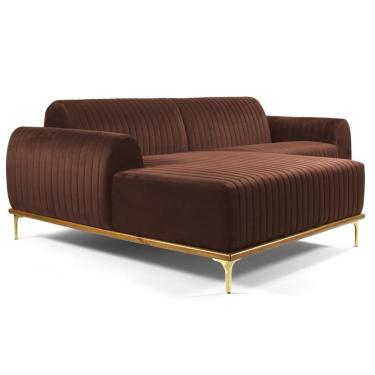 Imagem de Sofá 245cm 4 Lugares Com Chaise Esquerdo Pés Gold Molino C-276 Veludo Terra - Domi