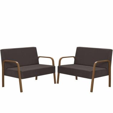 Imagem de Kit 2 Poltrona 2 Lugares Jade Braço Madeira Marrom