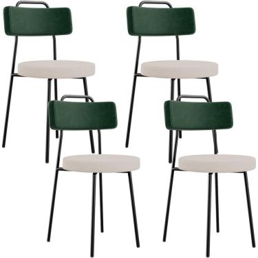 Imagem de Kit 04 Cadeiras Decorativa Estofada Sala Jantar Barcelona L02 Facto Verde Musgo Linho Bege - Lyam