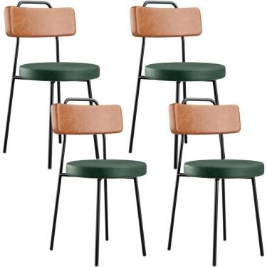 Imagem de Kit 04 Cadeiras Decorativas Estofada Sala Jantar Barcelona L02 Couríssimo Camel Facto Verde - Lyam