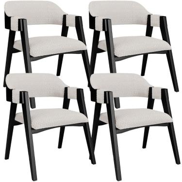 Imagem de Kit 04 Cadeiras Para Sala De Jantar E Estar Living Estofada Suran L02 Preto Bouclê Cru - Lyam